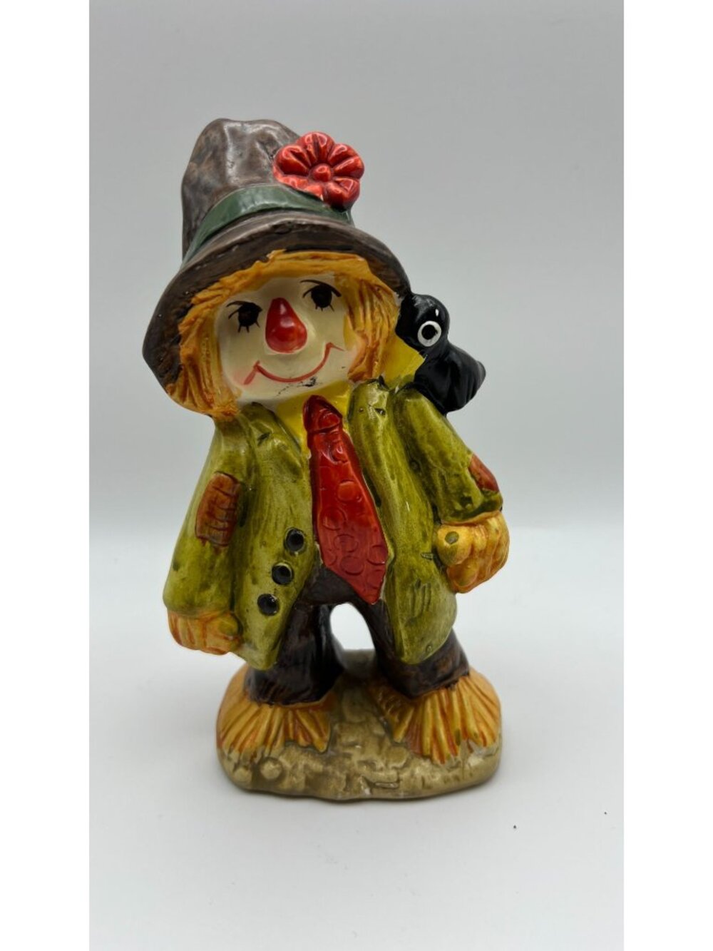 Vintage Shenandoah Products Japan Ceramic Scarecrow Figurine With Crow & Flower